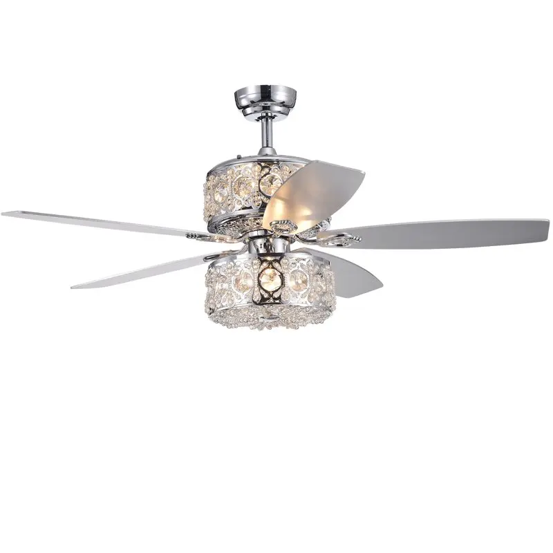 52-inch 6-light Dual Lamp Lighted Ceiling Fan with Crystal Shade Remote Controlled
52-inch 6-light Dual Lamp Lighted Ceiling Fan with Crystal Shade Remote Controlled