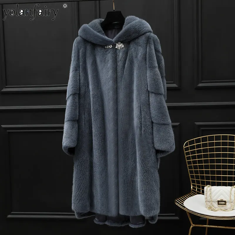 Женская длинная шуба из натурального меха норки, с капюшоном
Женская длинная шуба из натурального меха норки, с капюшоном