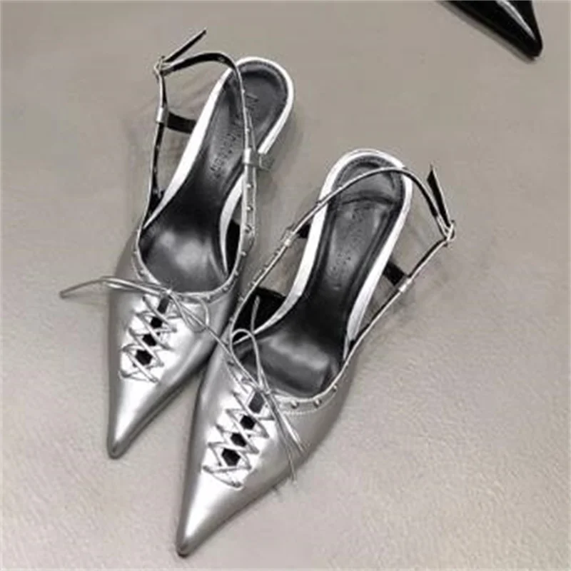 

Lace-up Shoes for Ladies Rivets Female Sandals Butterfly-knot Mid Heels Femme Sandalias Studs Women Back Strap Zapatos De Mujer