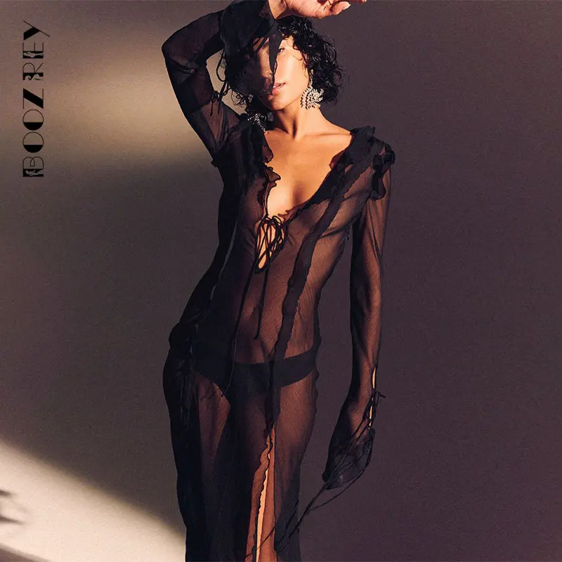 BoozRey 2023 Long Sleeve Solid Maxi Summer Beach Dress Ruffle Bandage Mesh Club Party Sexy Dresses Women Outfit See Though Y2K
BoozRey 2023 Long Sleeve Solid Maxi Summer Beach Dress Ruffle Bandage Mesh Club Party Sexy Dresses Women Outfit See Though Y2K
