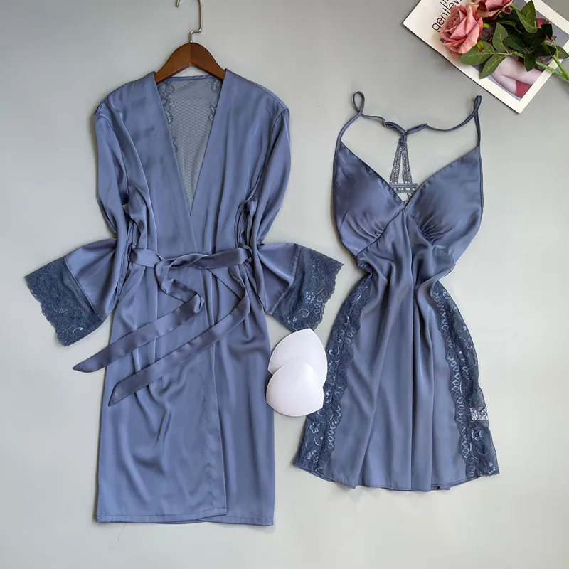 Summer Kimono Casual Sleepwear Out Home Women Nightdress New Lace Robe Bathrobe Set Silky Gown Twinset Wear Satin Suit Hollow
Summer Kimono Casual Sleepwear Out Home Women Nightdress New Lace Robe Bathrobe Set Silky Gown Twinset Wear Satin Suit Hollow
