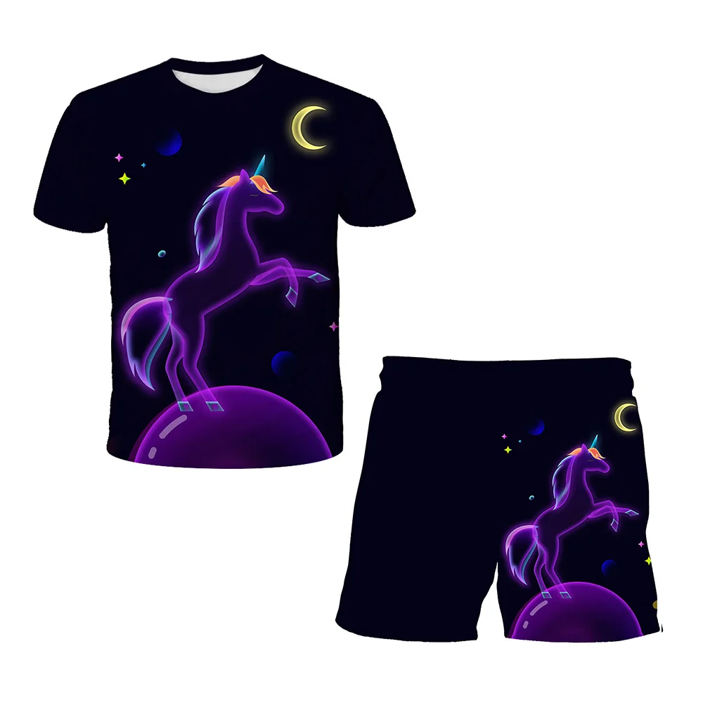 Children's unicorn print set, fashionable T-shirt and shorts, beautiful short sleeved set with Syle 3D print, summer novelty
Children's unicorn print set, fashionable T-shirt and shorts, beautiful short sleeved set with Syle 3D print, summer novelty
