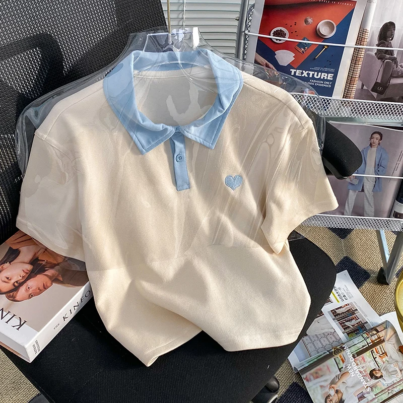 WDMSNA White Lapel Crop Top Women Japanese Style Tees Loose Contrast Color T-Shirt Love Print Short Sleeve T Shirt Women
WDMSNA White Lapel Crop Top Women Japanese Style Tees Loose Contrast Color T-Shirt Love Print Short Sleeve T Shirt Women