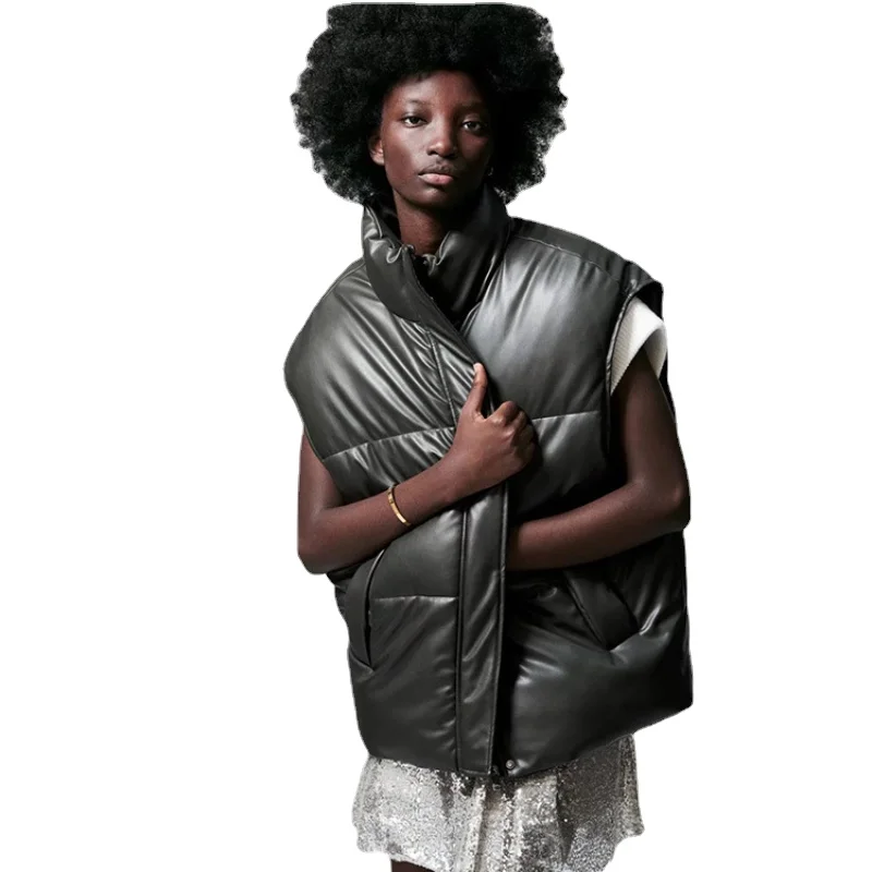 Autumn and Winter New Women's Leather Vest Loose Women's Stand Collar PU Warm Sleeveless Cotton Jacket
Autumn and Winter New Women's Leather Vest Loose Women's Stand Collar PU Warm Sleeveless Cotton Jacket