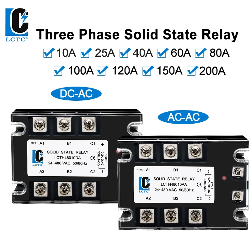 

Three-phase Solid State Relay AC Control AC 10A 25A 40A 60A 80A 100A 120A 150A 200A DC Control AC 3 Phase SSR 25DA 40DA 380VAC