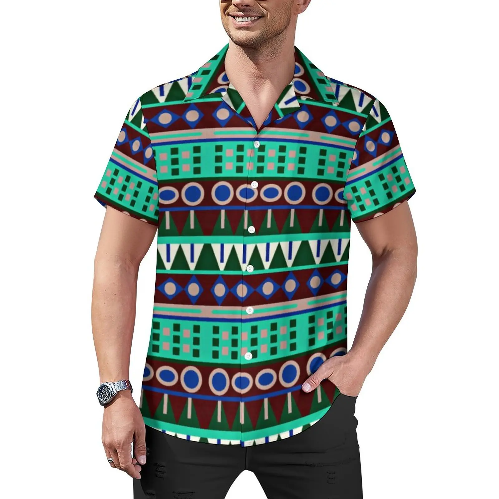 

Retro African Tribal Casual Shirt Vintage Print Vacation Loose Shirt Hawaii Novelty Blouses Short-Sleeve Pattern Oversize Tops