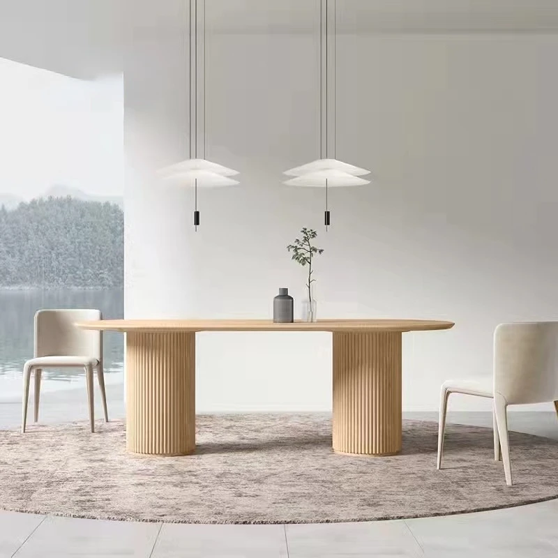 Nordic log dining table oval solid wood light extravagant rock board dining table household simple negotiation table
Nordic log dining table oval solid wood light extravagant rock board dining table household simple negotiation table