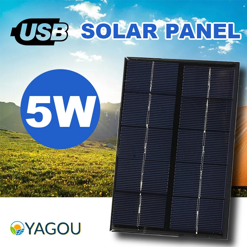 

YAGOU 5W Portable Solar Panel Output 5V USB for Cell Phone MP3 Watch Chargers Outdoor Cycle Camping Hiking Travel Safe Charging