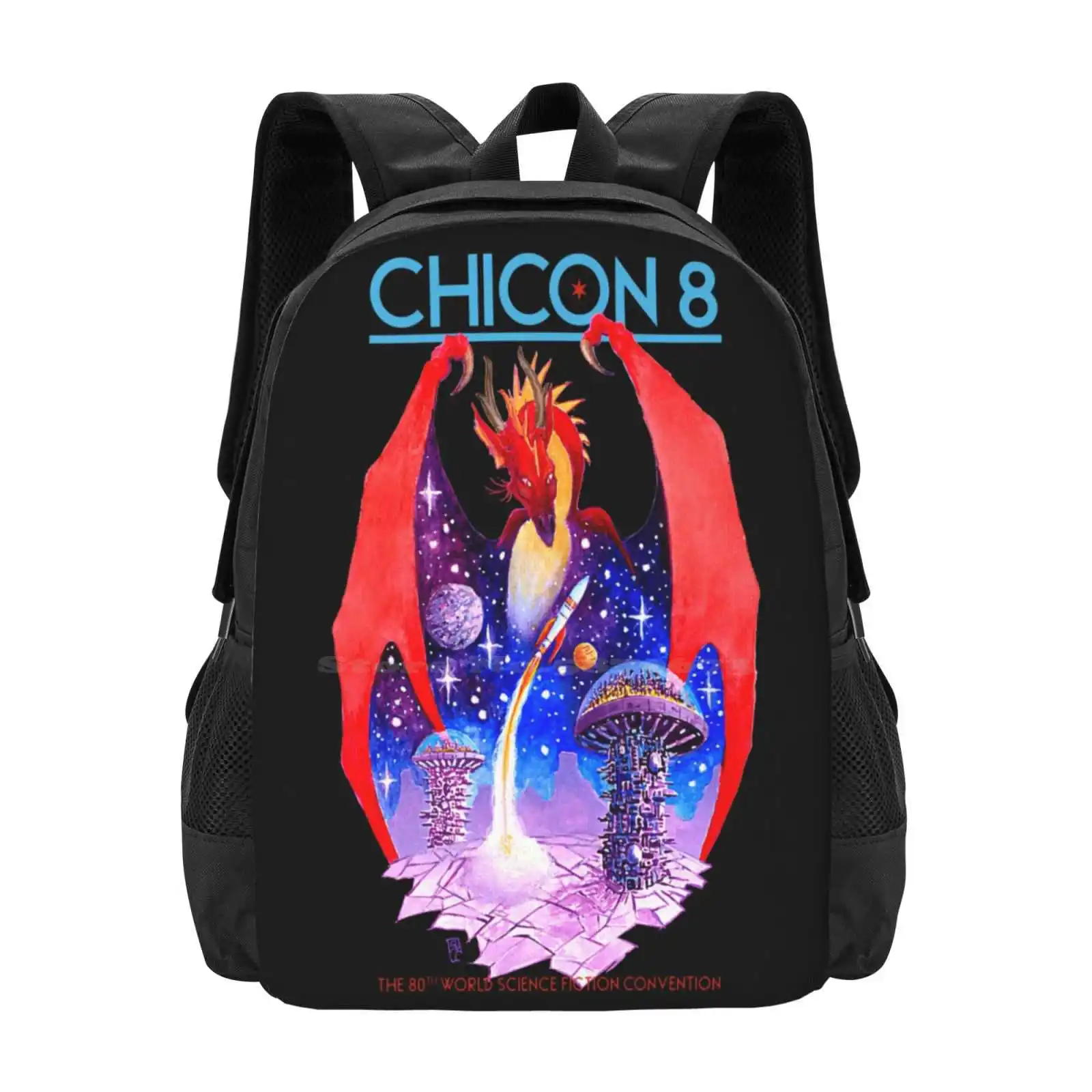 

Chicon 8: научная фантастика и Фэнтези, студенческий рюкзак для подростков, дизайнерские сумки с рисунком Chicon 8 Worldcon 2022, Чикаго дракон
