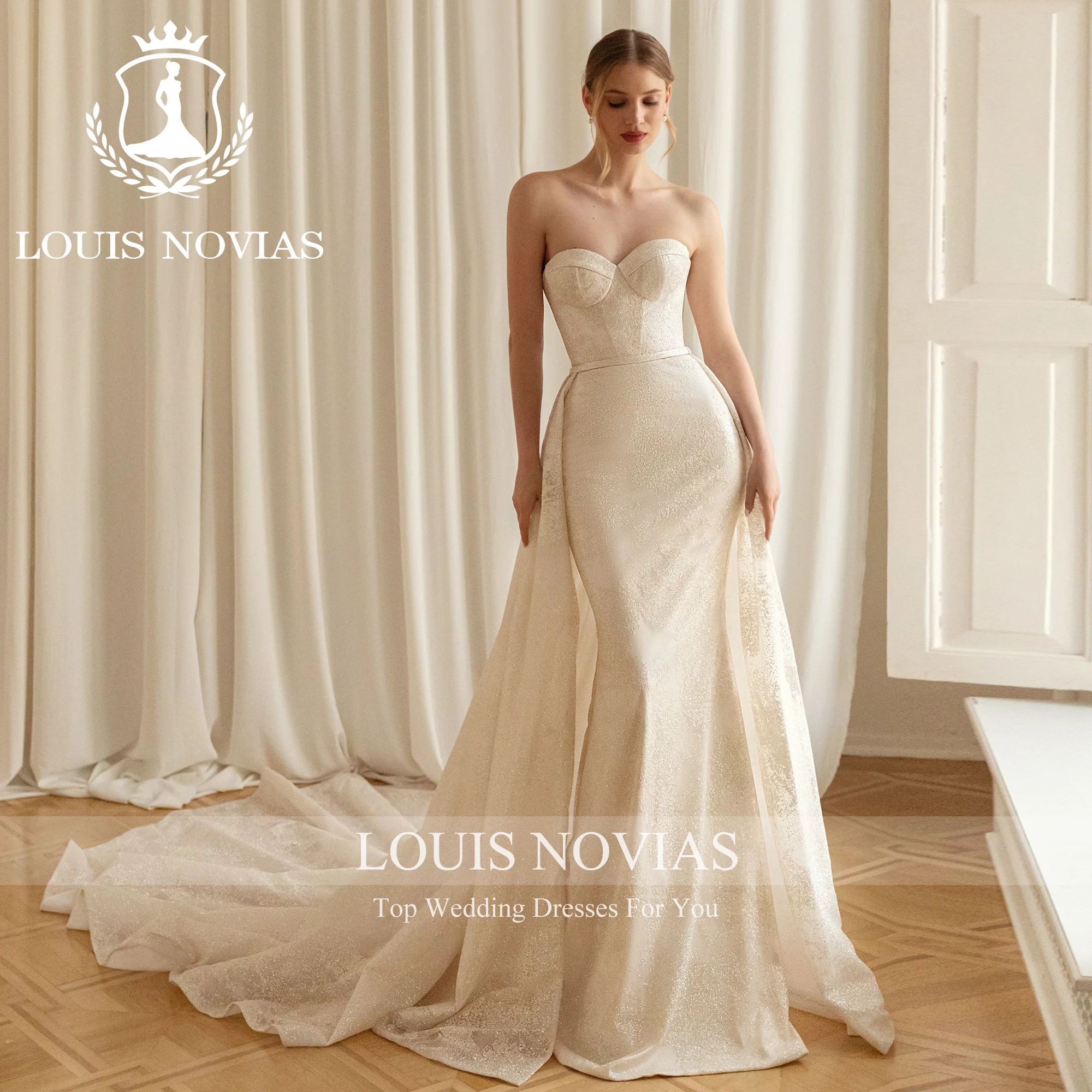 Женское свадебное платье с юбкой годе LOUIS NOVIAS, винтажное платье 2 в 1 из блестящего тюля со съемным шлейфом, без бретелек, 2023
Женское свадебное платье с юбкой годе LOUIS NOVIAS, винтажное платье 2 в 1 из блестящего тюля со съемным шлейфом, без бретелек, 2023
