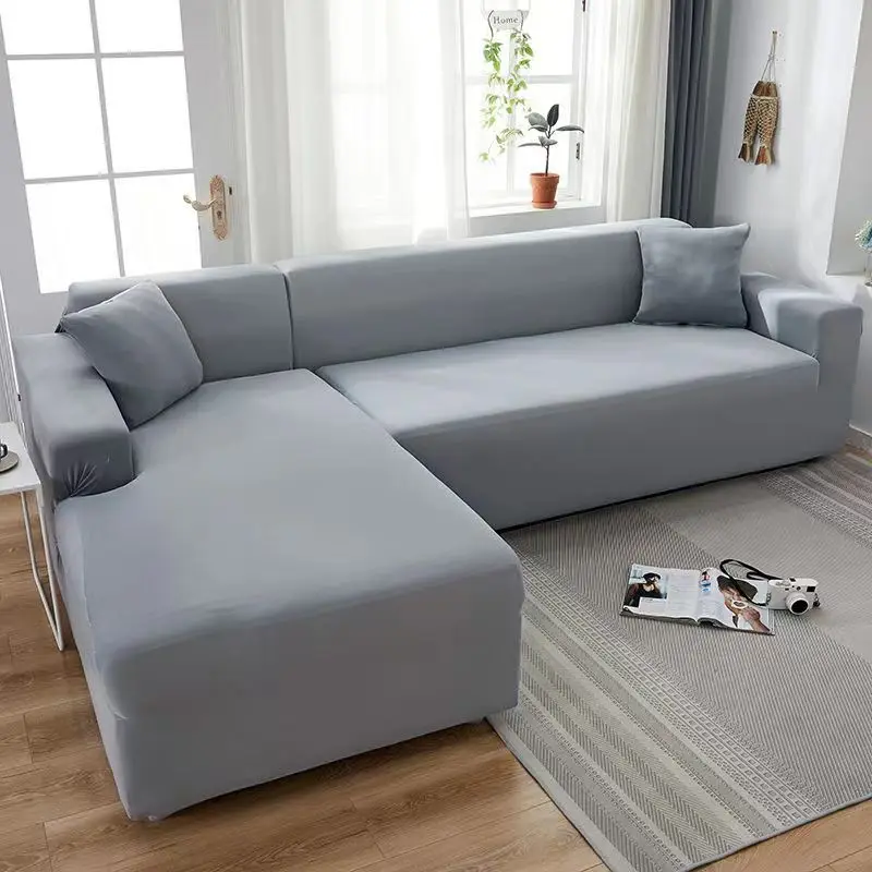 

Однотонный эластичный чехол для дивана в гостиную, L-образный чехол для угловой кушетки, защита стула