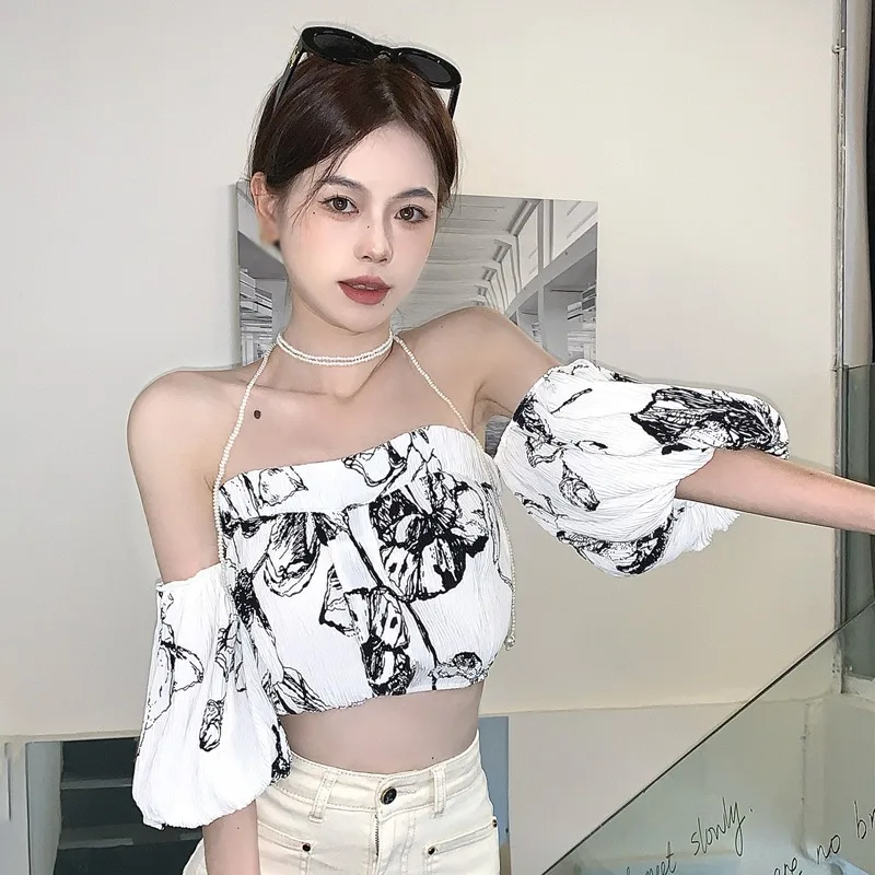 Womens Shirt Summer Flower Print Off Shoulder Shirt Slim Sexy Women's Blouse Puff Short Sleeve
Womens Shirt Summer Flower Print Off Shoulder Shirt Slim Sexy Women's Blouse Puff Short Sleeve