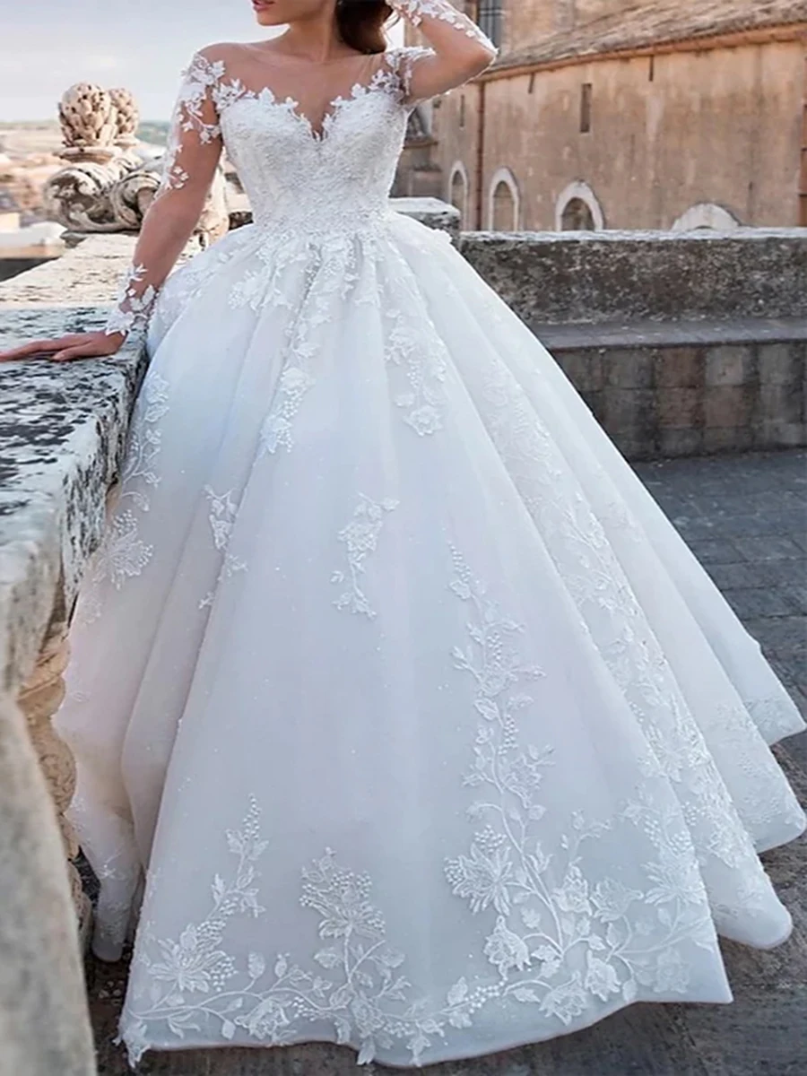 Miaoduo Puffy Wedding Dresses Sweetheart Lace Tulle Lace Over Satin Long Sleeve Shine Illusion Sleeve with Appliques shoot trail
Miaoduo Puffy Wedding Dresses Sweetheart Lace Tulle Lace Over Satin Long Sleeve Shine Illusion Sleeve with Appliques shoot trail