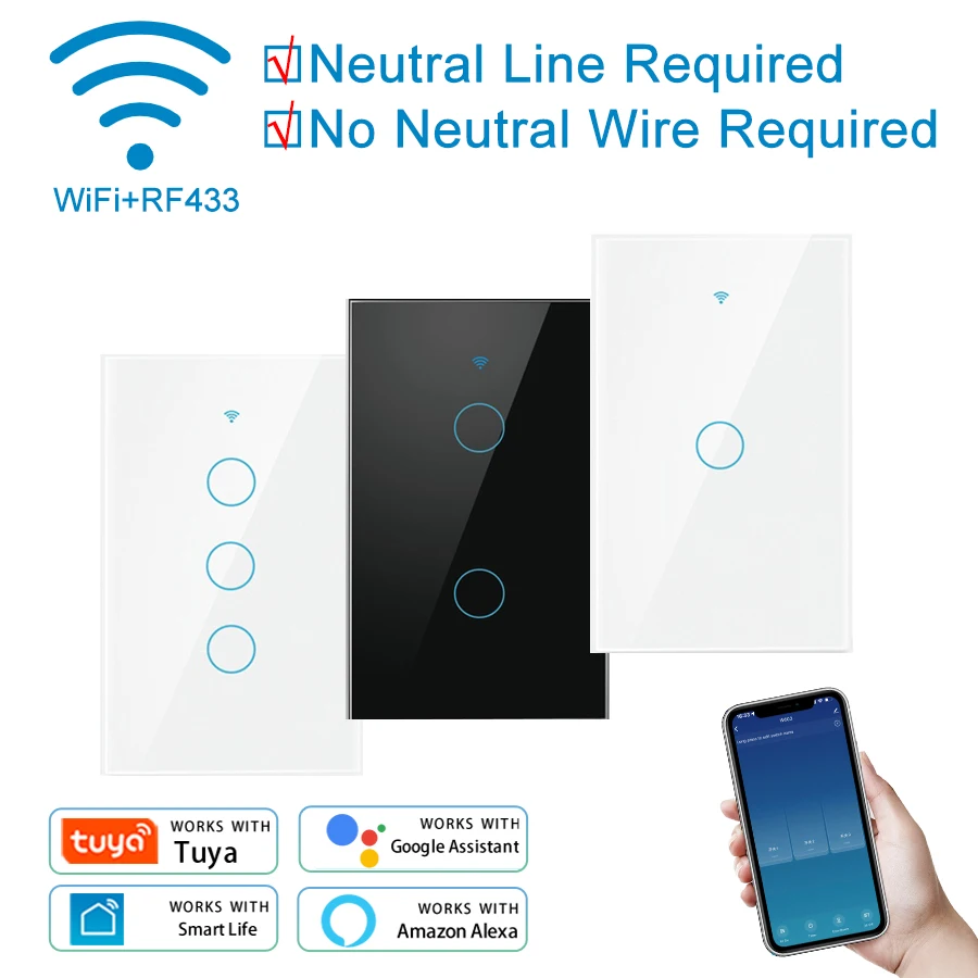 WiFi Smart 1/2/3/4 Way Switch US 1 2 3 Gang Glass Wall Touch ON OFF RF433 Remote Control Alexa Google Home Optional
WiFi Smart 1/2/3/4 Way Switch US 1 2 3 Gang Glass Wall Touch ON OFF RF433 Remote Control Alexa Google Home Optional