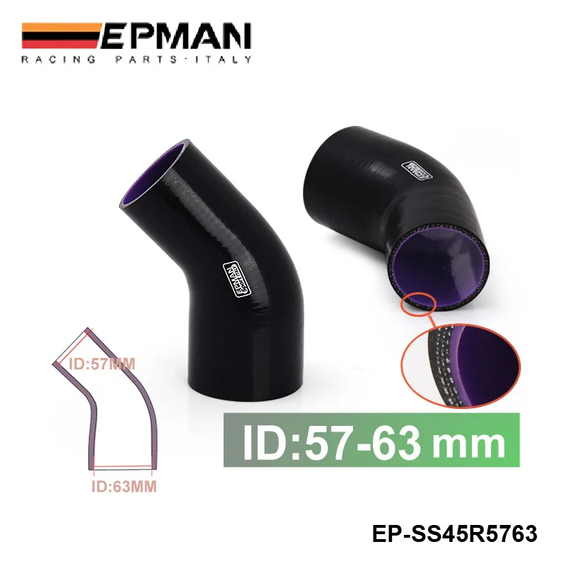 

EPMAN -2.25"-2.5" 57mm-63mm 4-Ply Silicone 45 Degree Elbow Reducer Hose BLACK For BMW MINI COOPER S JCW W11 R52 R53 EP-SS45R5763