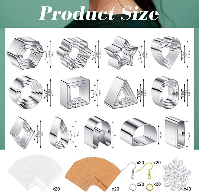 Polymer Clay Cutters Clay Earring Cutters with Earring Cards and Hooks for Baking Earring Cards Hooks Petal Cake Cookie Cutter
Polymer Clay Cutters Clay Earring Cutters with Earring Cards and Hooks for Baking Earring Cards Hooks Petal Cake Cookie Cutter