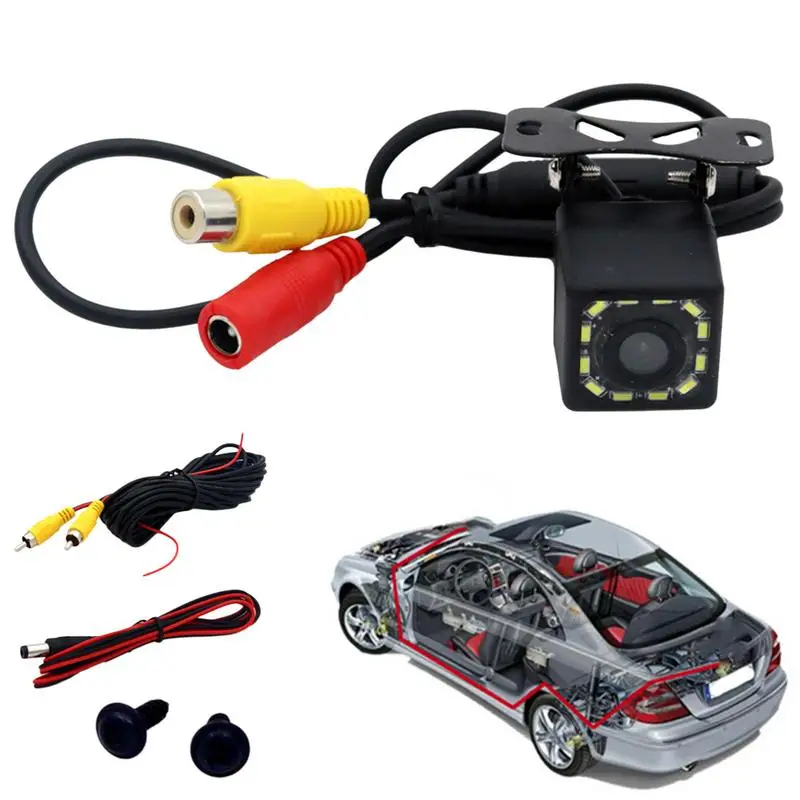 Car Reversing Camera Auto Reverse Monitor Kit With 12 High-Level LED Lights Waterproof Caravan Rear View Camera For Vehicles