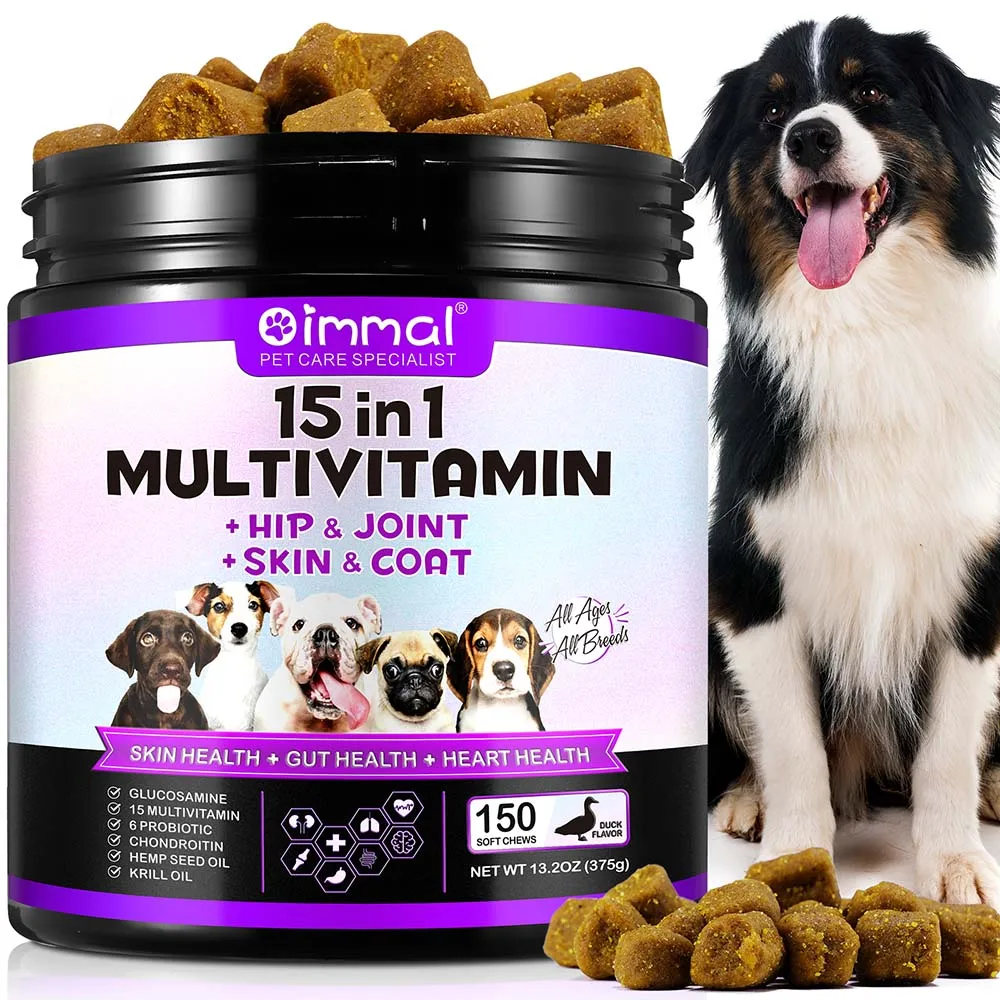 

15-in-1 Dog Multivitamin Supplements Immunity Digestion Joint and Heart Health Support Natural Dog Vitamins for Dogs 150 Chews