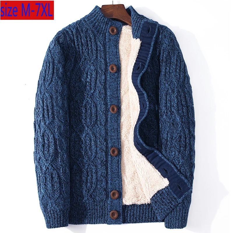 

New Thickened Plush Sweater Cardigan Jacket Casual Computer Knitted Mandarin Collar Thick Single Breasted Plus Size M-5XL 6XL7XL