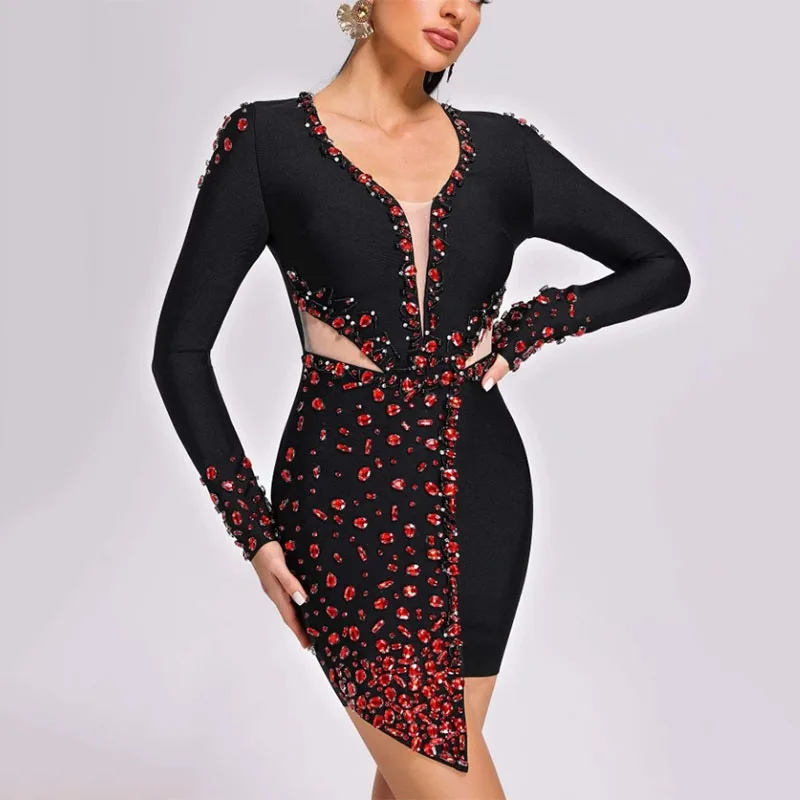 Ruby Luxurious Sexy Black Bandage Dress Women 2023 New Long Sleeve V-Neck Mesh Party Evening Dress Elegant Tight Outfits H807
Ruby Luxurious Sexy Black Bandage Dress Women 2023 New Long Sleeve V-Neck Mesh Party Evening Dress Elegant Tight Outfits H807