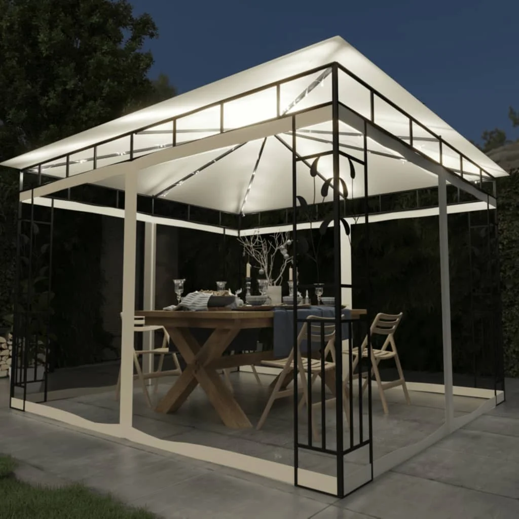 Patio Gazebo with Mosquito Net & LED String Lights , Polyester & Steel Garden Party Tent, Garden Decoration Cream 3x3x2.73 m
Patio Gazebo with Mosquito Net & LED String Lights , Polyester & Steel Garden Party Tent, Garden Decoration Cream 3x3x2.73 m