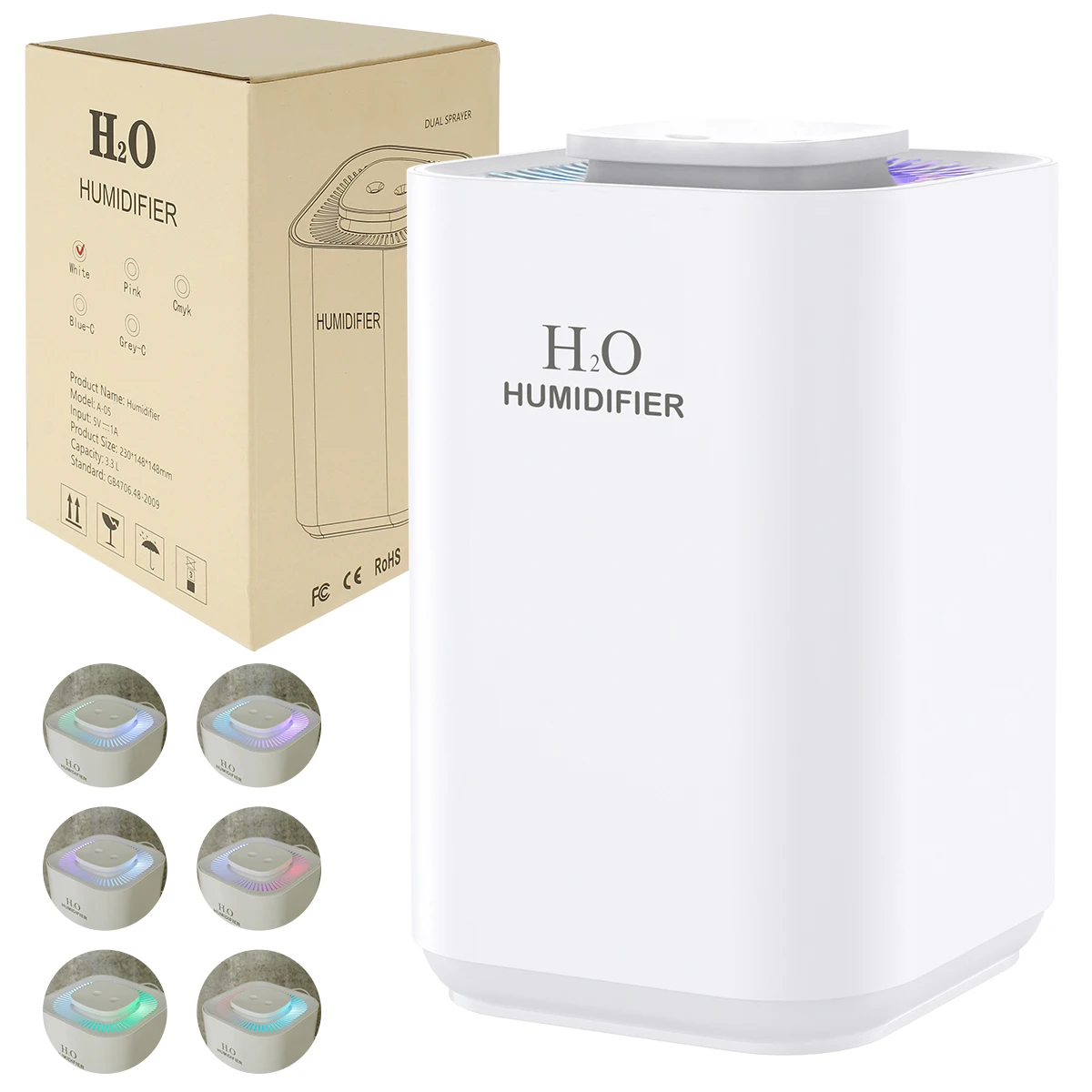 

3.3L Humidifiers for Bedroom Top-Fill Cool Mist Humidifiers with RGB Light and 2 Nozzles Waterless Auto Shut-Off Ultra Quiet