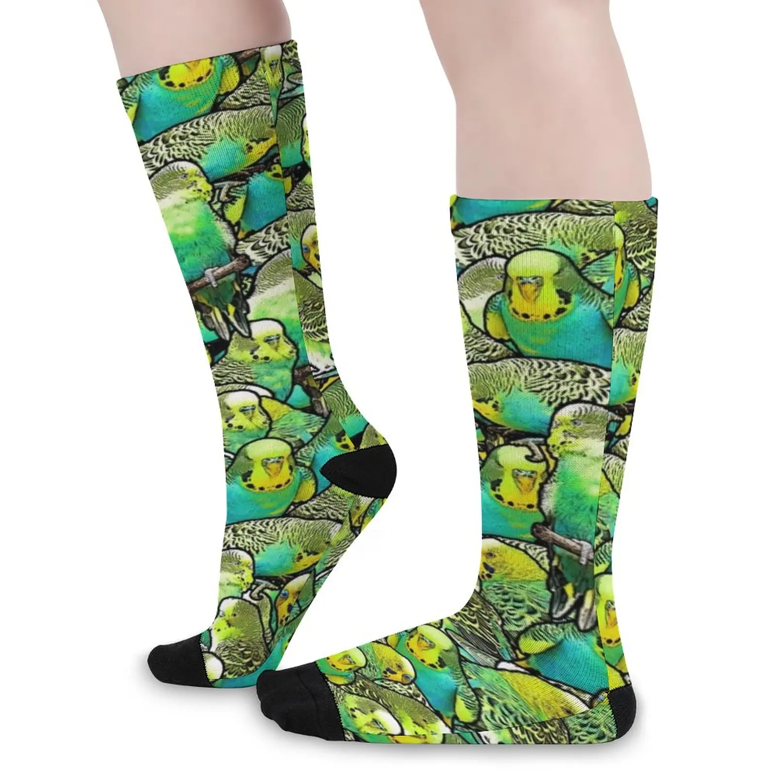 

Классные носки с изображением попугая, Элегантные чулки с забавным принтом животных, женские и мужские мягкие носки средней длины для езды на велосипеде, зимние нескользящие носки с графическим рисунком