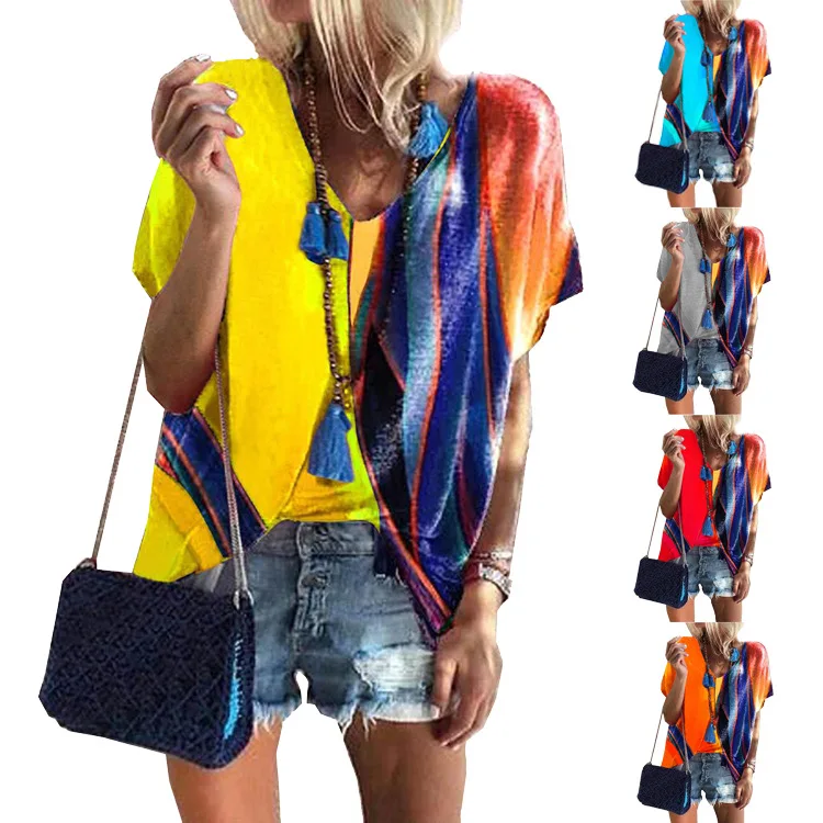 2021 New Women's V-neck Patchwork Printed Short-sleeved T-shirt Casual Blouse
2021 New Women's V-neck Patchwork Printed Short-sleeved T-shirt Casual Blouse
