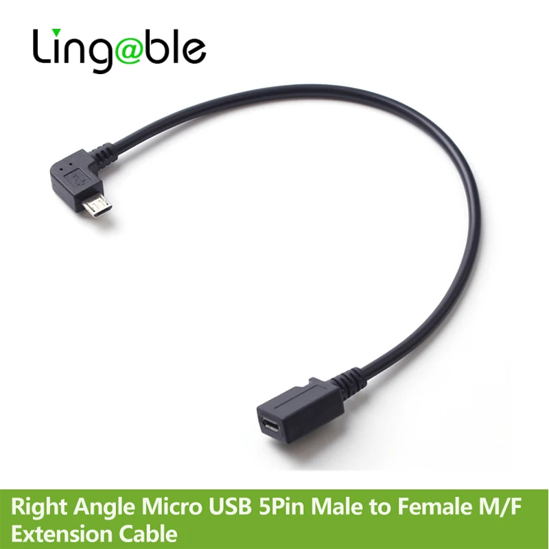 

Lingable 90 Degree Right Angle Micro USB 5Pin Male to Female M/F Extension Cable data sync Extender cabo Cord 28cm