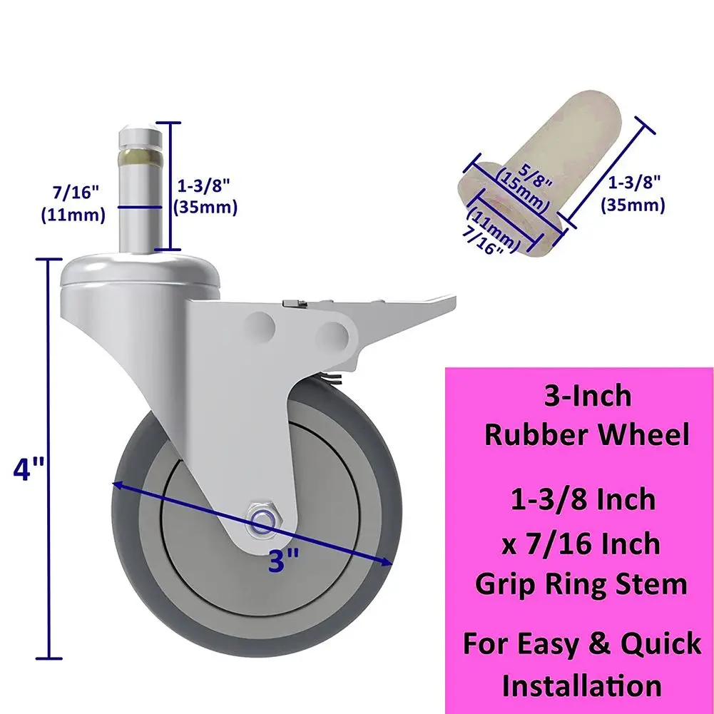 Rubber Swivel Casters 1-3/8\" Pole Length 4pcs 7/16\" Stem Diameter Casters For Heavy Duty TPR Non-destructive
Rubber Swivel Casters 1-3/8\" Pole Length 4pcs 7/16\" Stem Diameter Casters For Heavy Duty TPR Non-destructive