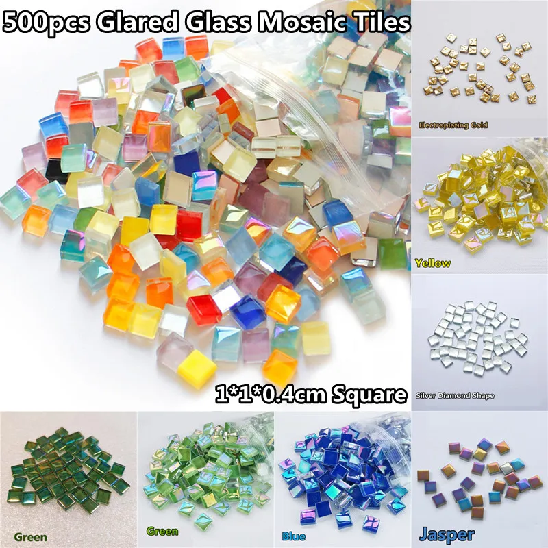 

500pcs(Approx. 500g/17.63oz) Glaze Glass Square Mosaic Tiles 1*1*0.4cm DIY Bright Mosaic Making Tile Craft Materials