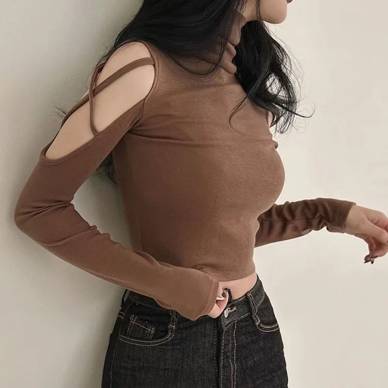 Sexy Hollow Out Long Sleeve T Shirts for Women Korean Chic Off Shoulder Turtleneck Shirt Woman Solid Slim Fit Crop Tops
Sexy Hollow Out Long Sleeve T Shirts for Women Korean Chic Off Shoulder Turtleneck Shirt Woman Solid Slim Fit Crop Tops