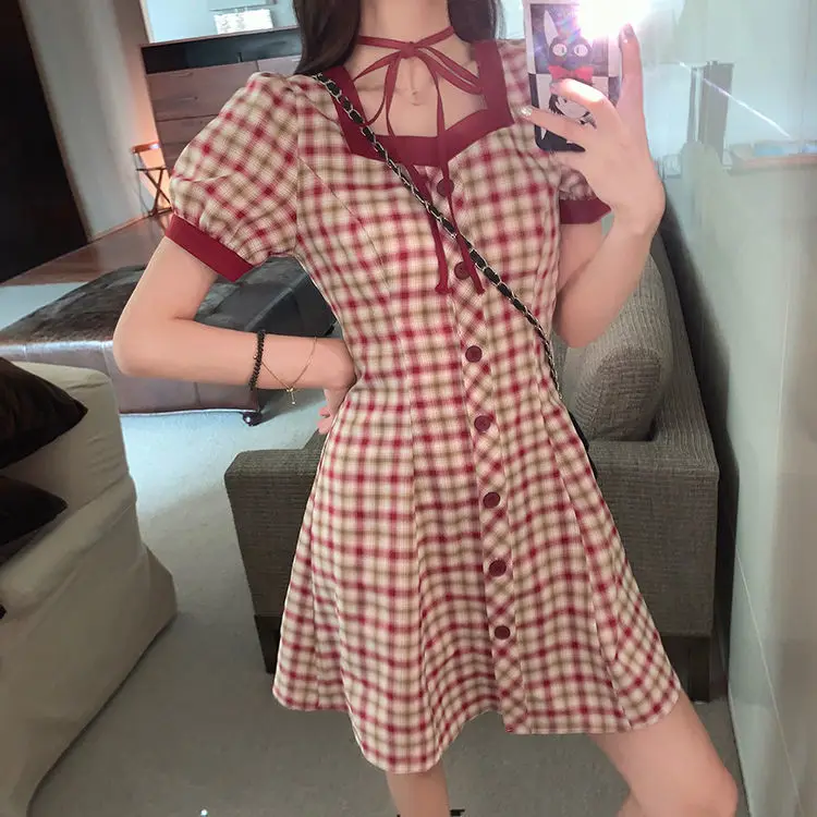 Kawaii Plaid Dress Women Red Preppy Style Elegant Vintage Short Dresses Sweet Ruffles Lolita Sundress 2022 Summer Robe
Kawaii Plaid Dress Women Red Preppy Style Elegant Vintage Short Dresses Sweet Ruffles Lolita Sundress 2022 Summer Robe