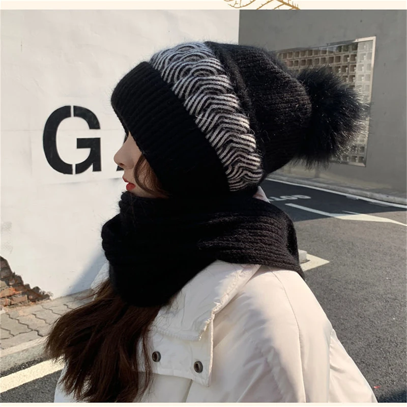 Winter Hat Beanies Female Hat Scarf Warm Breathable Hair Blend Knitted Hat For Female Double Layers Protection Caps
Winter Hat Beanies Female Hat Scarf Warm Breathable Hair Blend Knitted Hat For Female Double Layers Protection Caps