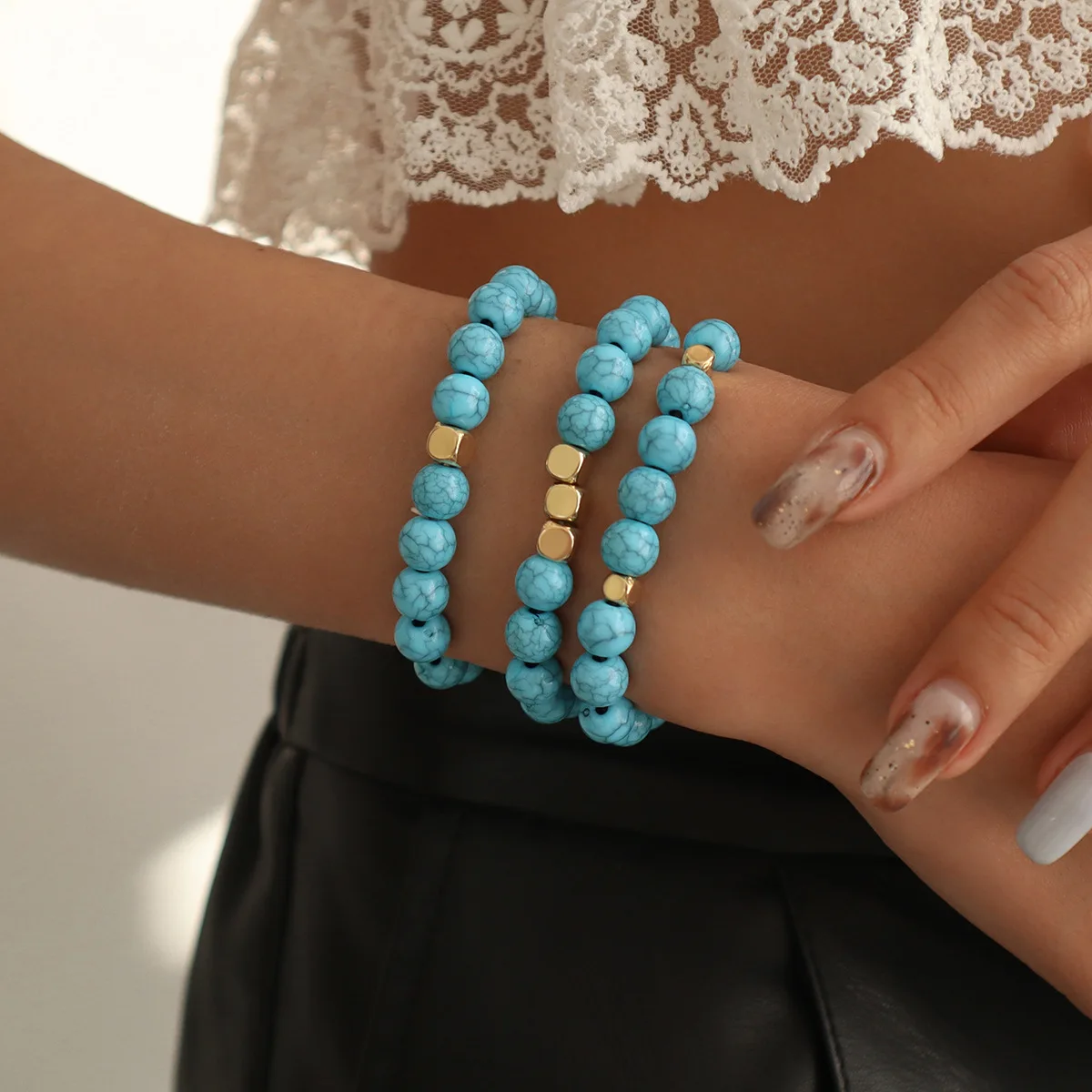 3PCS/SET Natural Stone Bracelet Gold Metal Bead Bohemia Bangle Elastic Pulsera Homme Femme Turquoises Bracelet Trendy Jewelry
3PCS/SET Natural Stone Bracelet Gold Metal Bead Bohemia Bangle Elastic Pulsera Homme Femme Turquoises Bracelet Trendy Jewelry