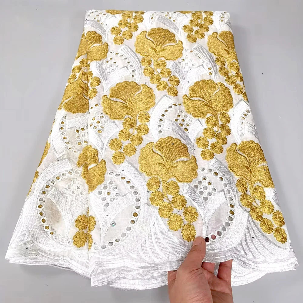 Latest African Cotton DIY Lace Fabric With Stones White gold Swiss Lace For Sewing Nigeria Wedding Party Dresses Women 5 Yards
Latest African Cotton DIY Lace Fabric With Stones White gold Swiss Lace For Sewing Nigeria Wedding Party Dresses Women 5 Yards