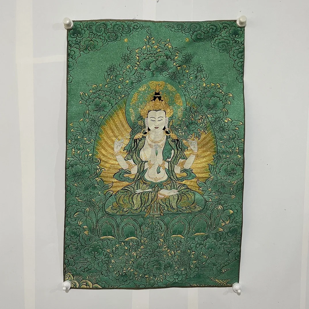 35"Thangka Embroidery Tibetan Buddhism Silk Embroidery Green Backlight Four Arm Guanyin Buddha Thangka Wall hanging Town house
35"Thangka Embroidery Tibetan Buddhism Silk Embroidery Green Backlight Four Arm Guanyin Buddha Thangka Wall hanging Town house