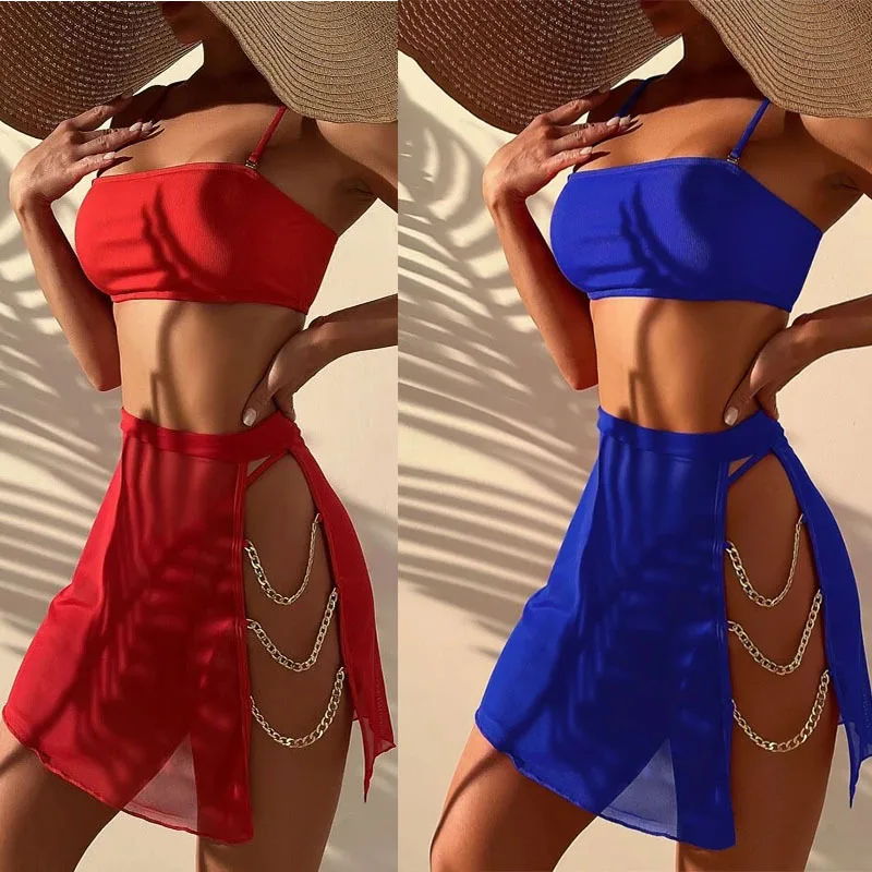 3 Pieces Mesh Skirt Swimsuit Women Solid Micro Bikini 2022 New Sexy Chain Swimwear Beachwear Thong Bathing Suit Biquini Female
3 Pieces Mesh Skirt Swimsuit Women Solid Micro Bikini 2022 New Sexy Chain Swimwear Beachwear Thong Bathing Suit Biquini Female