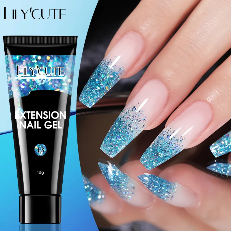 Гель для наращивания ногтей LILYCUTE 15 мл прозрачный белый розовый блестящий