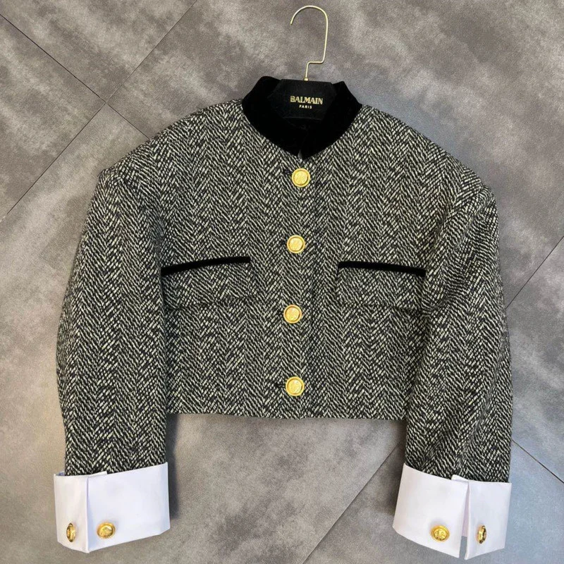 Spring 2022 New Arrival Long Stand Collar Patchwork Shirt Sleeve Cuff Vintage Short Woolen Jacket GD366
Spring 2022 New Arrival Long Stand Collar Patchwork Shirt Sleeve Cuff Vintage Short Woolen Jacket GD366