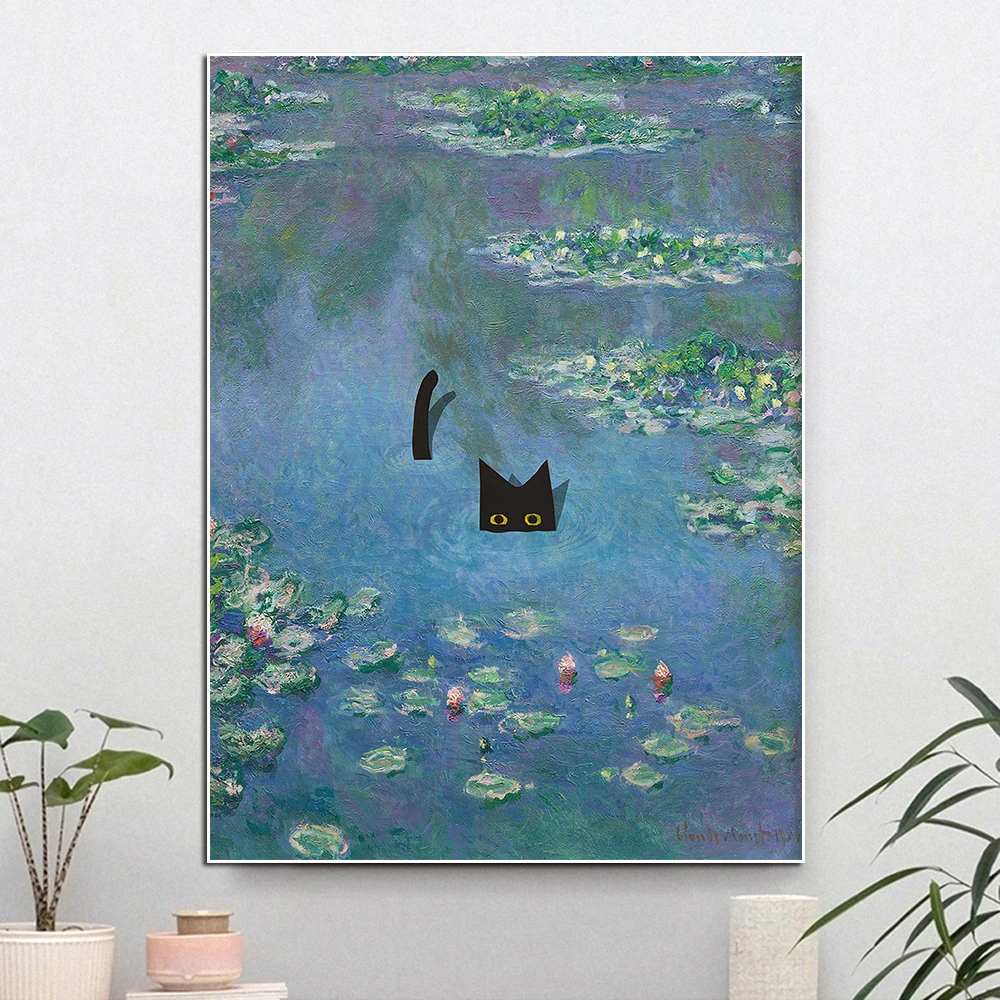 Modern Abstract Funny Cat Monet Waterlily Canvas Painting Nordic Claude Monet Famous Poster Wall Art Living Room Home Decoration
Modern Abstract Funny Cat Monet Waterlily Canvas Painting Nordic Claude Monet Famous Poster Wall Art Living Room Home Decoration