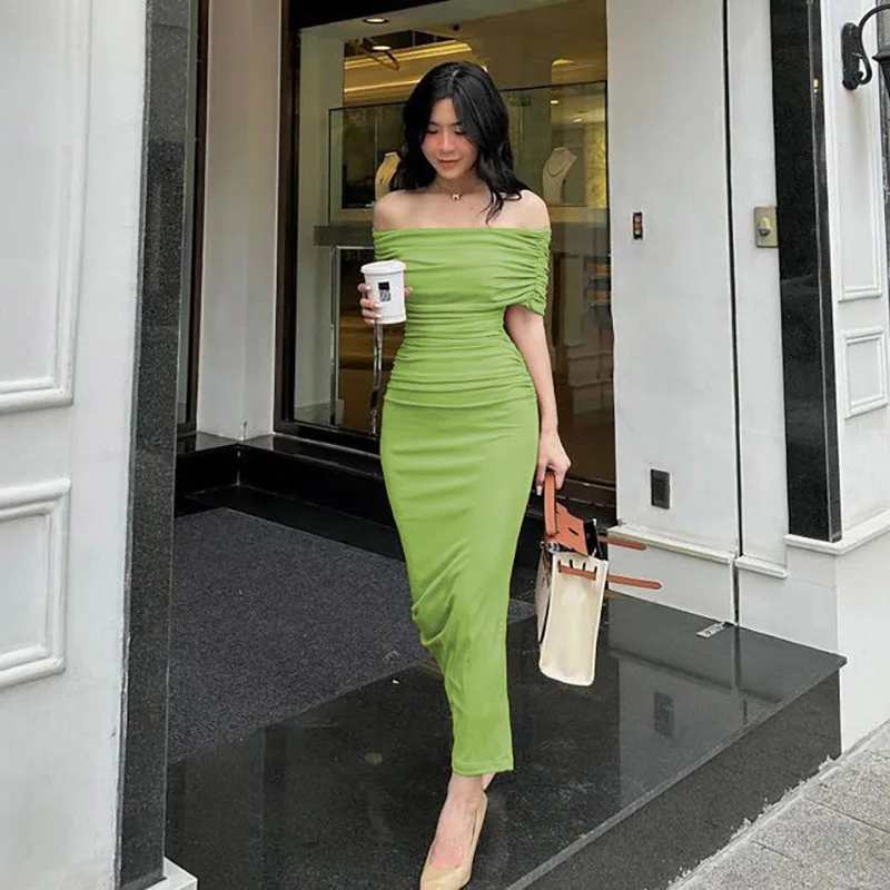 Women's Off Shoulder Dress Casual Solid Color Slim Pleated Maxiskirt 2023 Summer New Female Aesthetic Vestidos
Women's Off Shoulder Dress Casual Solid Color Slim Pleated Maxiskirt 2023 Summer New Female Aesthetic Vestidos