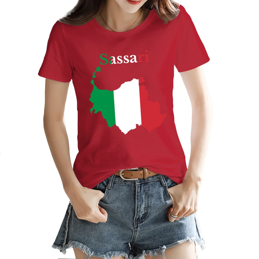 

Province of Sassari Map Italian Province Women's T-shirt Funny Red Humor Crewneck Tops Tees European Size