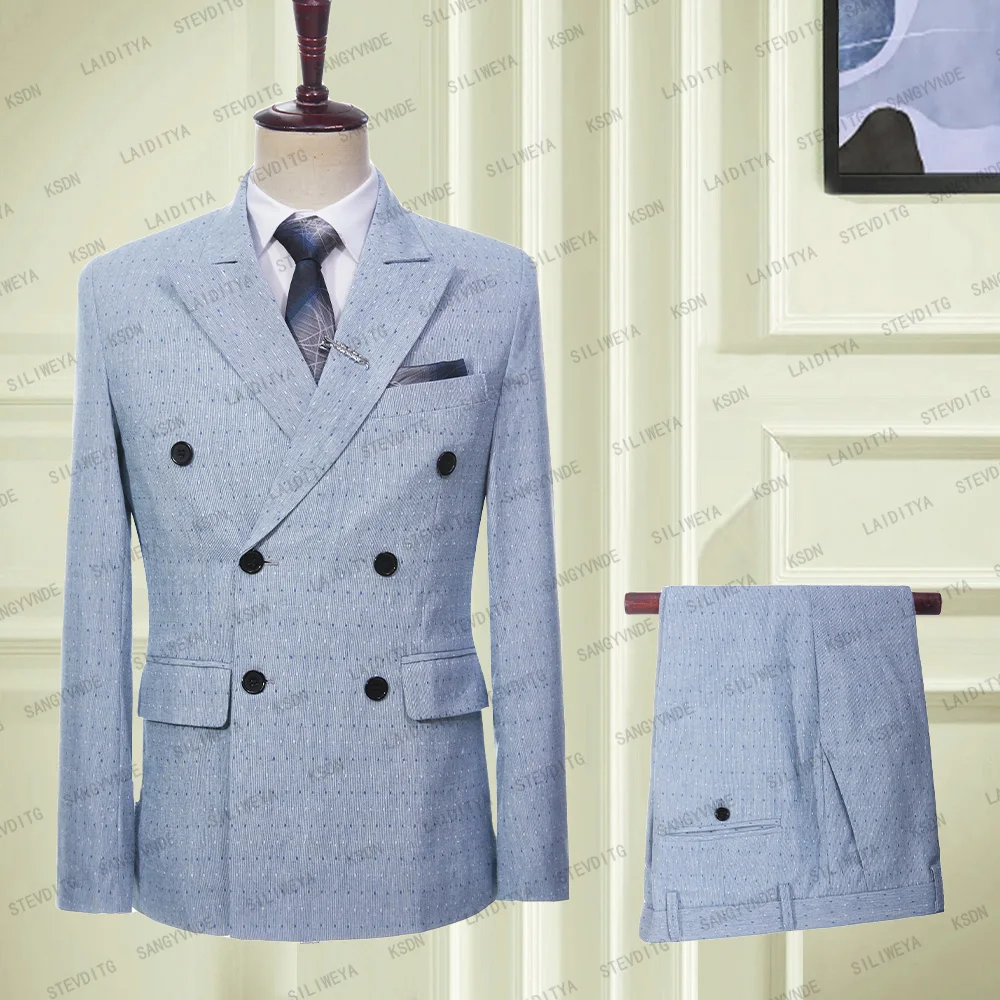 2023 Blue Linen Men's Suits Bridegroom Tuxedo Tailor-Made Wedding Custom Double Breasted Male Blazer 3-Piece 
2023 Blue Linen Men's Suits Bridegroom Tuxedo Tailor-Made Wedding Custom Double Breasted Male Blazer 3-Piece