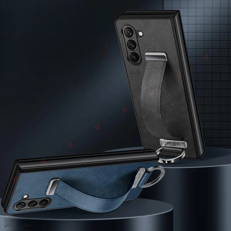 Для Samsung Galaxy Z Fold 6 кожаный ремешок для телефона чехол с металлическим