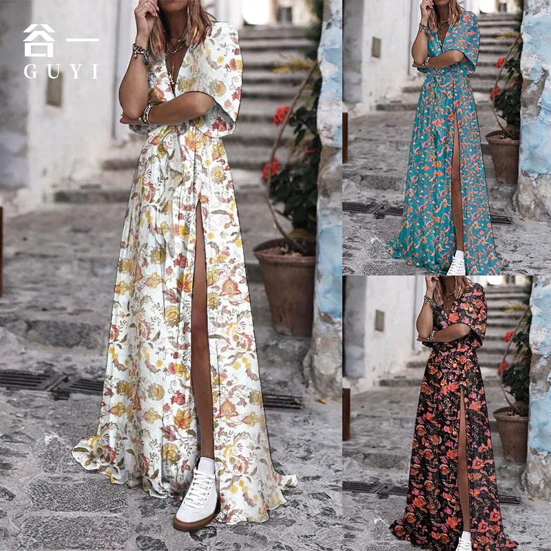 European and American Casual Sweet Printed Split Dress 2022 Summer New Women's Temperament Long Skirt Vintage Dress
European and American Casual Sweet Printed Split Dress 2022 Summer New Women's Temperament Long Skirt Vintage Dress