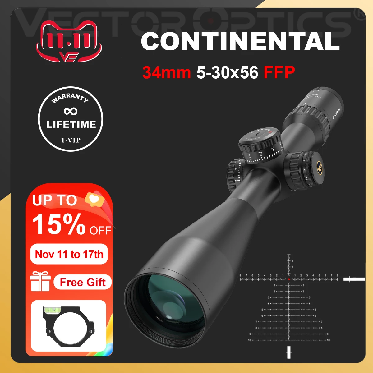 Vector Optics 34mm Continental 5-30x56 HD FFP Hunting Riflescopes Tactical Rifle Scope 1/10MIL Zero Stop .338 Long Range Precise
Vector Optics 34mm Continental 5-30x56 HD FFP Hunting Riflescopes Tactical Rifle Scope 1/10MIL Zero Stop .338 Long Range Precise