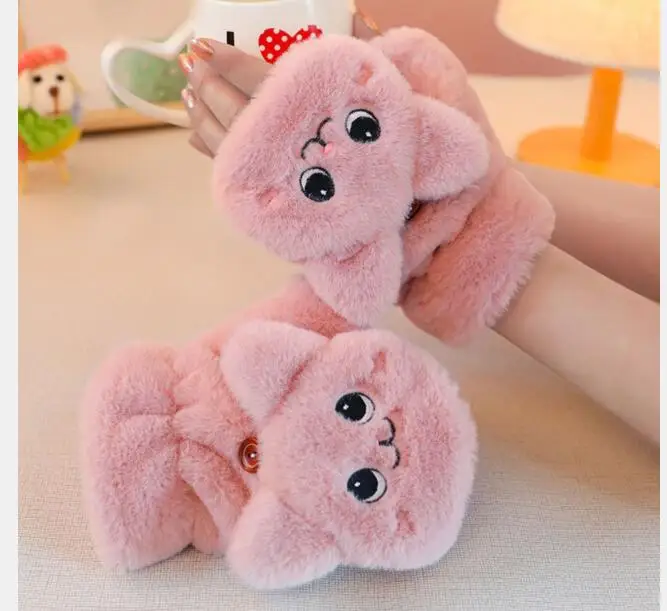 Women Winter Fur Rabbit Mittens Fingerless Gloves Plush Warm Soft Cute Cat Ears Flip Thick Gloves for Women Flexible Half Finger
Women Winter Fur Rabbit Mittens Fingerless Gloves Plush Warm Soft Cute Cat Ears Flip Thick Gloves for Women Flexible Half Finger