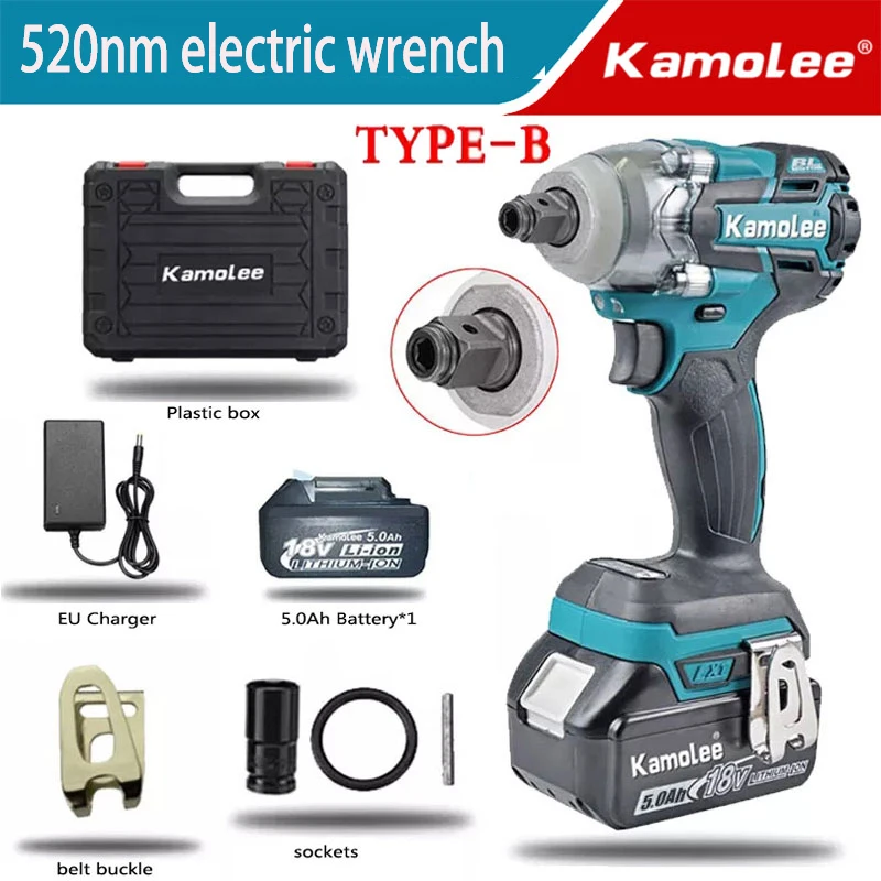 Kamolee DTW285 B 1/2-1/4 Electric Impact Wrench Brushless and Cordless 520N, Plastic Box+battery,Suitable for Makita 18V Battery
Kamolee DTW285 B 1/2-1/4 Electric Impact Wrench Brushless and Cordless 520N, Plastic Box+battery,Suitable for Makita 18V Battery