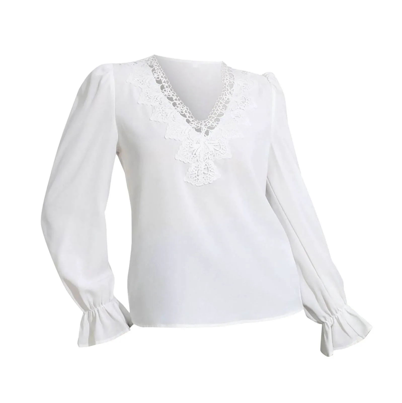 Женская винтажная кружевная блузка с V-образным вырезом и оборками
Женская винтажная кружевная блузка с V-образным вырезом и оборками